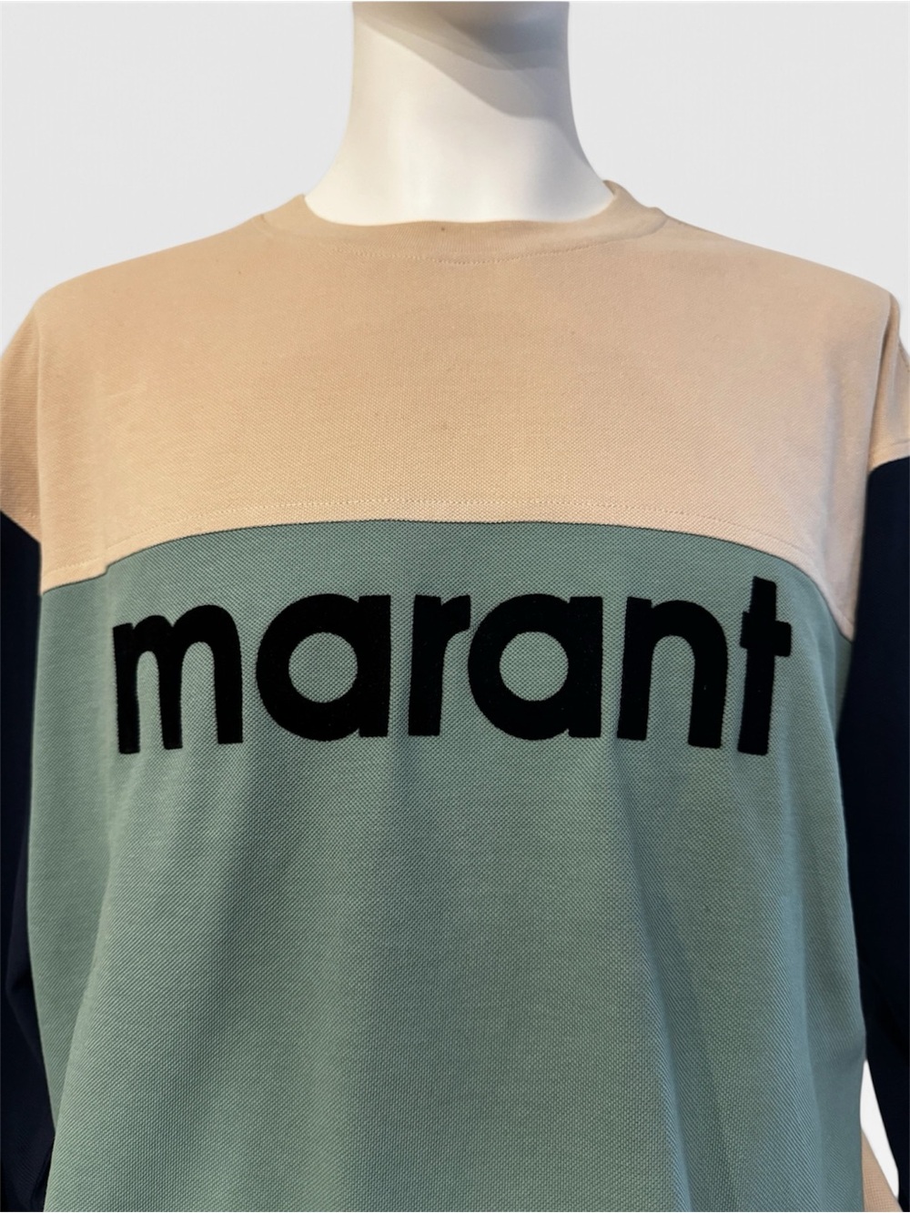 Isabel Marant Beige, Sage & Navy Logo Colorblock Crewneck - Picture 4 of 8